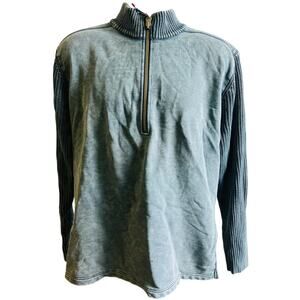🔵 32 Bar Blues Half Zip Sweater XL Distressed Blue Knit Y2K Grunge Core